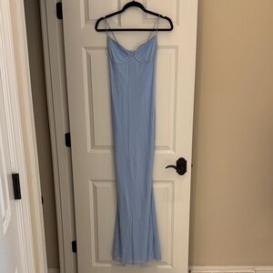 Light Blue Beaded Spaghetti Strap Gown
